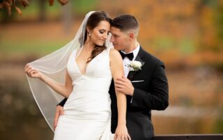 autumn wedding couple at brooklake events in Florham Park, NJ