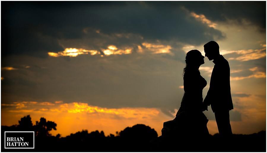 bride groom silhouette sunset