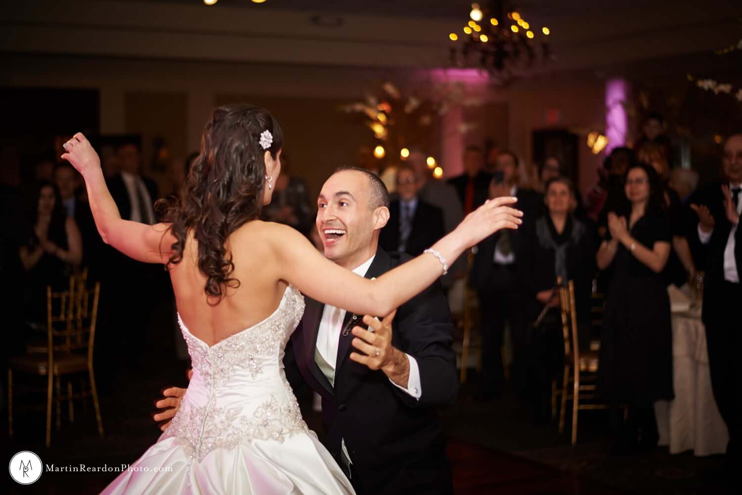 Brooklake-wedding-first-dance A couple gracefully dancing at their romantic outdoor wedding reception held in one of the stunning NJ wedding venues.