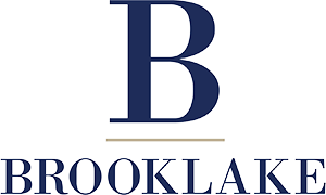 Logo for Brooklake Country Club and Events, large letter B on top of word Brooklake, separated by horizontal line